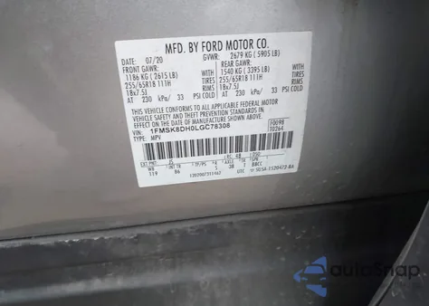 2020 Ford Explorer Xlt from USA, damaged, VIN 1FMSK8DH0LGC78308